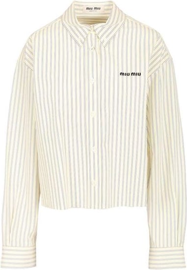 Miu Miu Miu Miu Logo-Embroidered Buttoned Striped Shirt