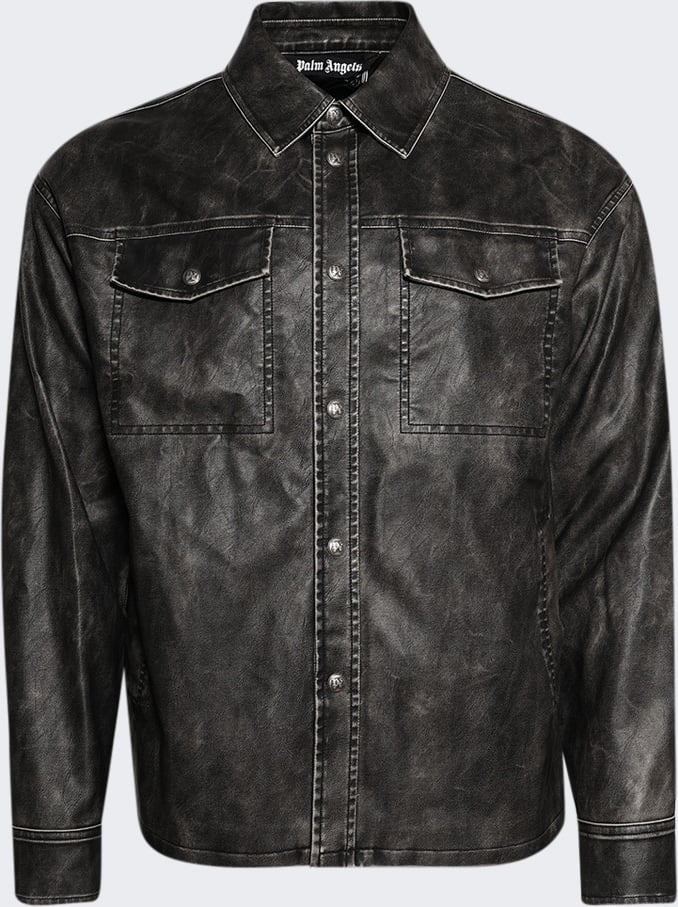Palm Angels CURVED LOGO COATED OVERSHIRT DARK GREY