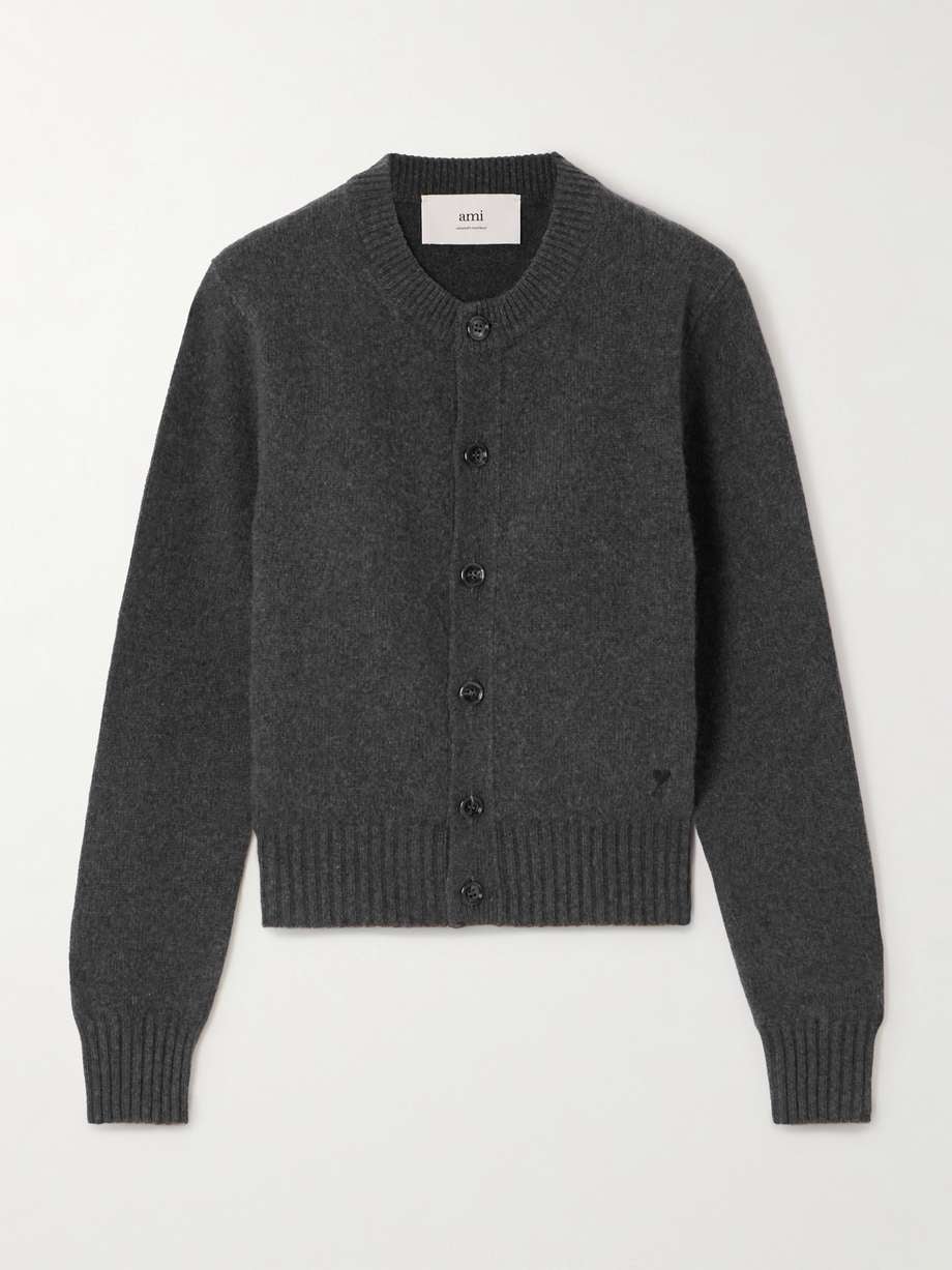 Ami Paris Embroidered cashmere and wool-blend cardigan